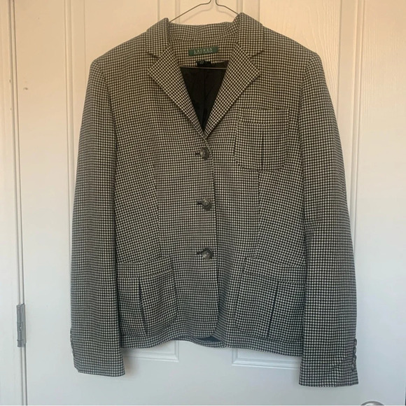 Lauren Ralph Lauren women’s houndstooth wool blazer jacket size 8 Neutral - Picture 1 of 11